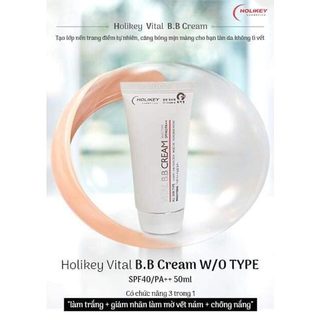 Kem nền trang điểm chống nắng Holikey Vital BB Cream Hàn Quốc SPF /40 PA 50ml giúp bảo vệ da và trắng sáng tự nhiên