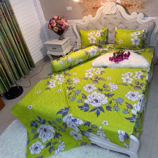 Bộ chăn ga gối cotton poly trần bông, ga phủ sẵn hàng đủ size