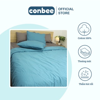 Bộ chăn ga gối màu trơn Cotton Hàn Quốc cao cấp CONBEE 5 món chăn chần bông