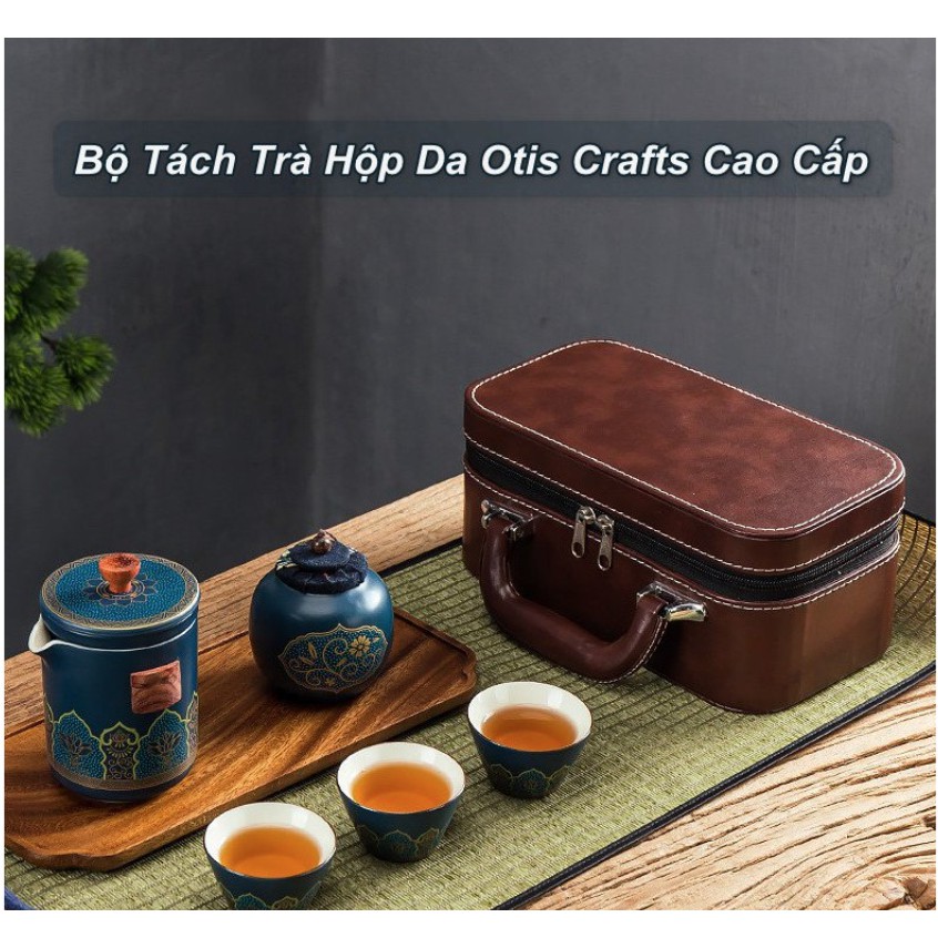 Tách Trà yên tĩnh , bộ tách gốm sứ tinh sảo họa tiết đẹp mắt cùng với hộp Da cao cấp