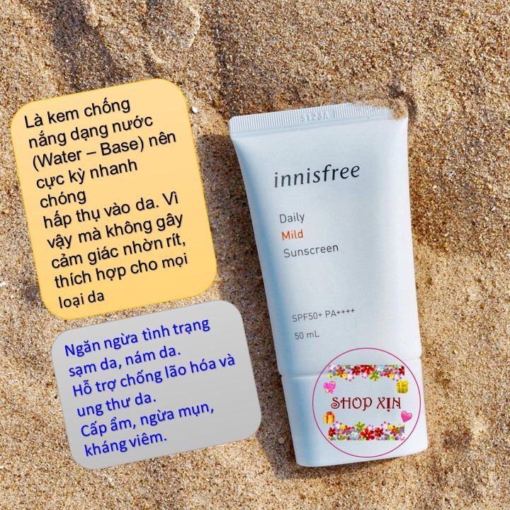 Kem Chống Nắng Innisfree Daily Mild Sunscreen SPF50+/PA++++ Dưỡng Ẩm Và Làm Dịu Mát Làn Da