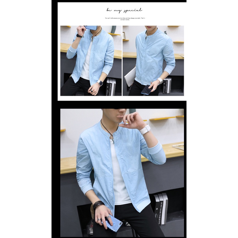 Áo Khoác Bóng Chày Cổ Đứng Màu Trơn Phong Cách Hàn Quốc Thời Trang Mùa Hè Cho Nam