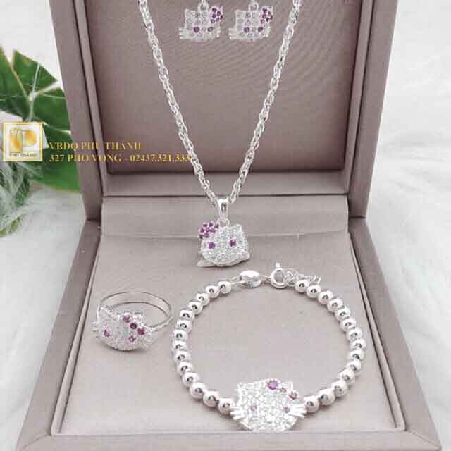 Bộ trang sức bạc Mèo Hello Kitty