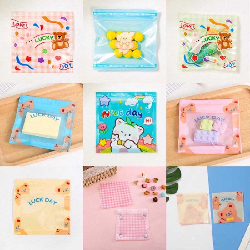 set 10 túi zip gấu nâu size 13.5 x 13.5 cm