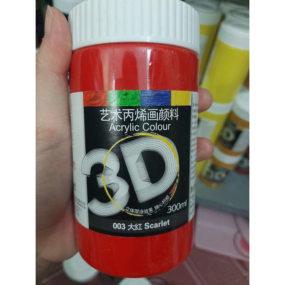 COMBO MÀU ACRYLIC 3D LỌ 300ML( 16 mầu cơ bản, 15 mầu như hình thêm 1 mầu trắng 300ml)