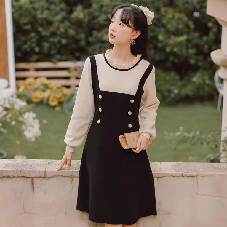 Váy len dáng dài, váy yếm len phối cúc siêu xinh hàng form chuẩn chất len co giãn tốt  mặc đi chơi đi làm đều đẹp | BigBuy360 - bigbuy360.vn