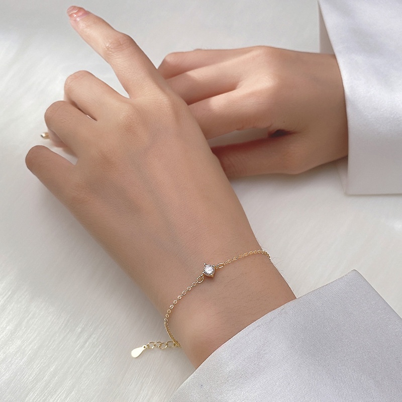 Lắc tay bạc Ý nữ mặt đá Cz 4 ly Asimi, Lắc tay nữ đơn giản sang trọng nữ tính LT08
