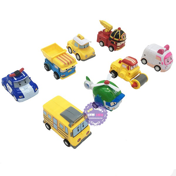 Hộp đồ chơi 8 xe ô tô Robocar Poli chạy trớn