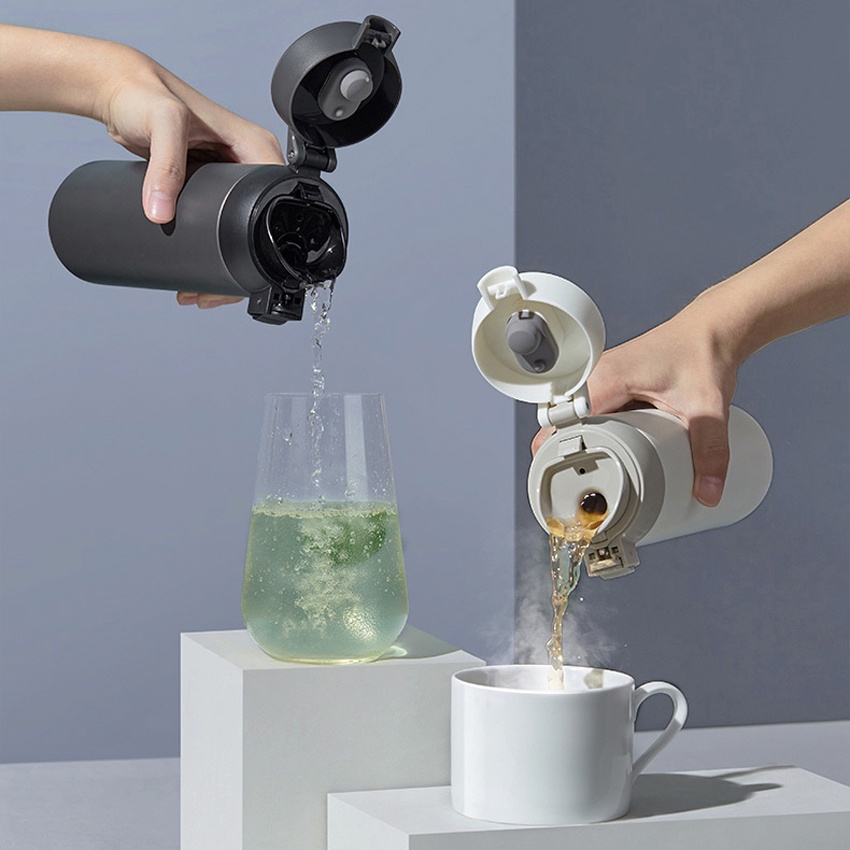 Bình giữ nhiệt Lock&amp;Lock Wannabe One Touch LHC3240GRY 450ml Inox316 - xám
