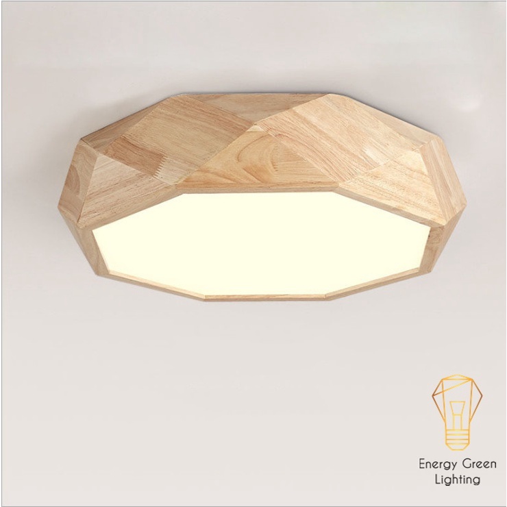 Đèn Ốp Trần Gỗ Đa Giác Energy Green Lighting DGT-5010 - Đường Kính 45cm - 3 Chế Độ Ánh Sáng