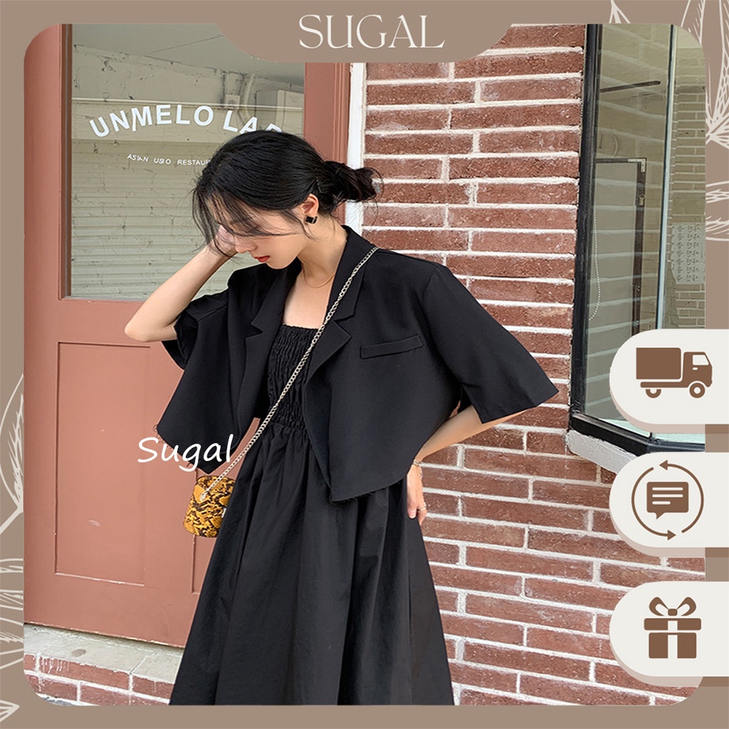 Áo Blazer Ngắn Tay Cổ Vest Dáng Croptop Phong Cách Trẻ Trung Thời Trang Sugal AO KHOAC NU 004V1
