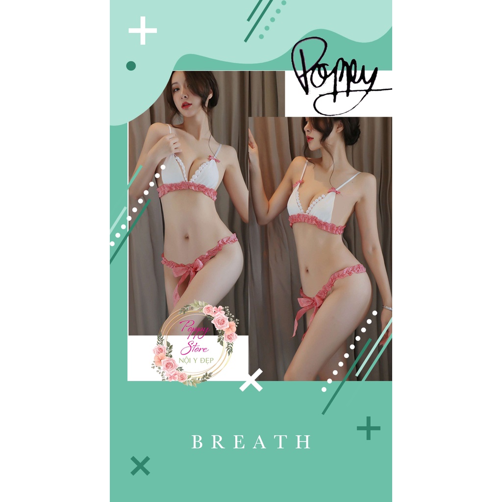 Set nội y sexy / đồ lót lọt khe phối nơ hồng và chuỗi ngọc gợi cảm ⚡️Mã AT56 ⚡️chất vải thun mềm mại, gợi cảm - quyến rũ