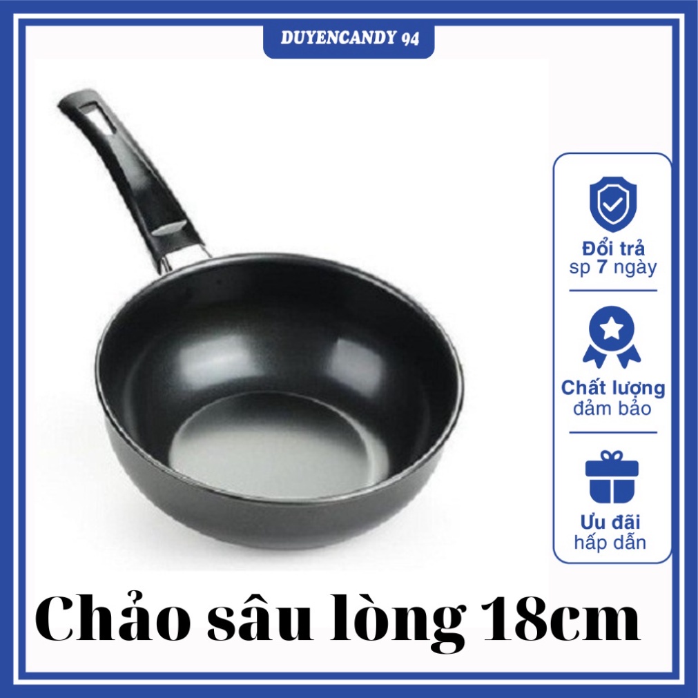 Chảo chống dính sâu lòng size 18cm siêu bền thích hợp với mọi loại bếp cả bếp ga và bếp từ - Chảo đa năng tiện lợi
