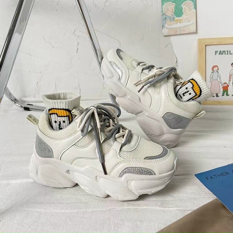 Giày thể thao nữ Tee en Tee 2 màu trắng phối xanh & xám chất liệu da cao cấp đế độn cao phong cách ulzzang hàn quốc 2021