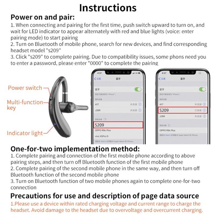 Tai Nghe Đơn Không Dây Kebidumei S209 Bluetooth 5.0 Kèm Micrô Hỗ Trợ Gọi Điện Lái Xe Rảnh Tay