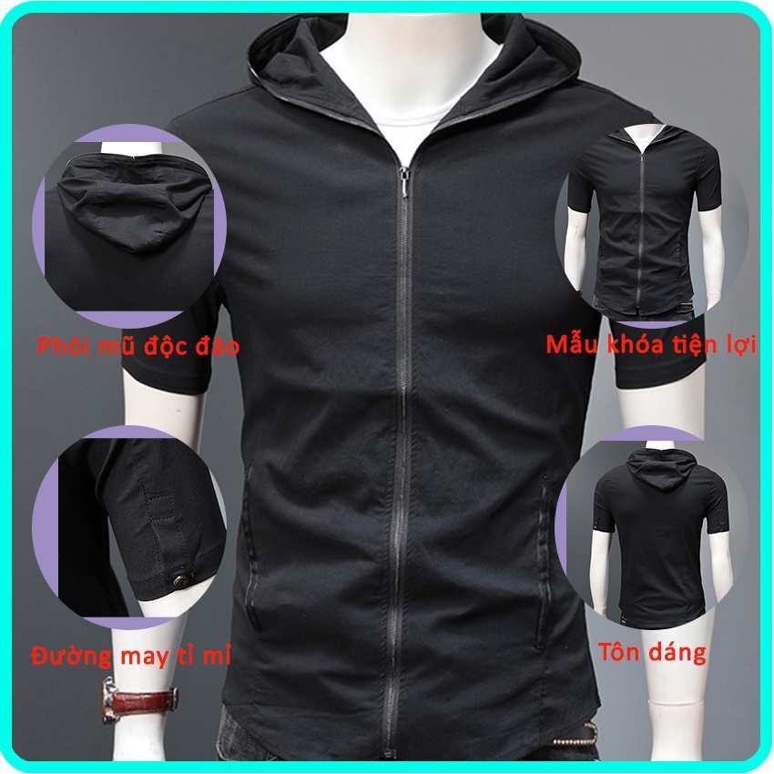 Áo hoodie cotton mùa hè, áo sát nách thể thao có mũ trùm đầu mỏng cộc tay  hợp thời trang có khóa N1