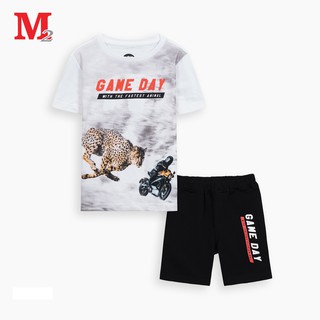 Bộ quần áo bé trai mùa hè quần đùi đen và áo thun cộc tay in hình con báo Game Day LHD1243 Thời trang M2