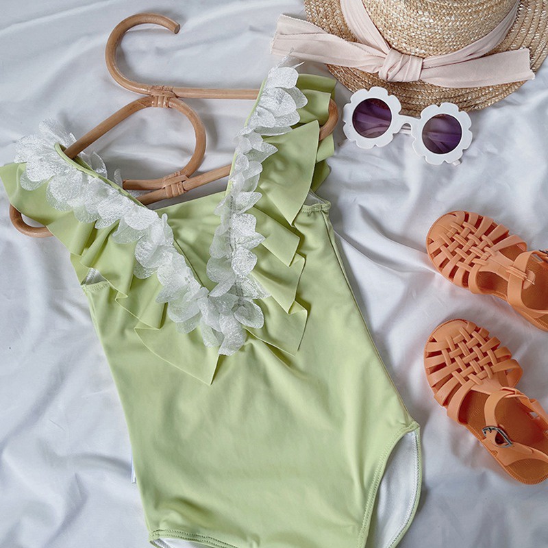 Đồ Bơi Một Mảnh Phối Ren Cho Bé Gái