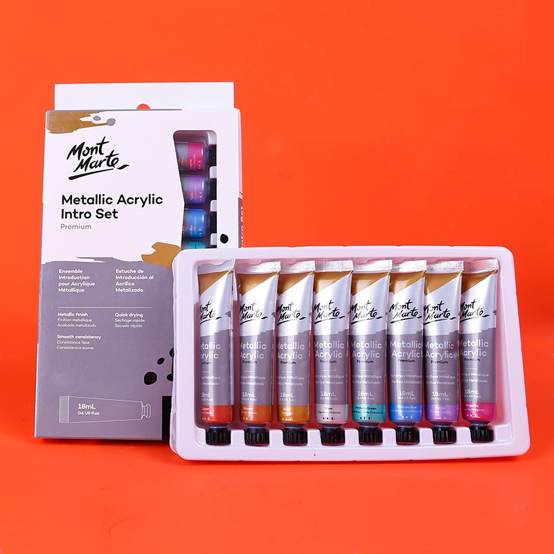 Set 8 Màu Nhũ Metallic Acrylic Mont Marte x 18ml - Metallic Acrylic Paint Intro Set - PMMT8181