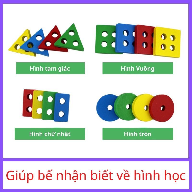 Đồ chơi montessori thả hình 4 cọc bằng gỗ cho bé