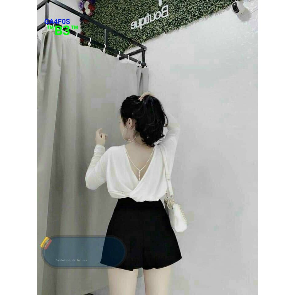 ÁO THUN GIẤY HỞ LƯNG ĐÍNH DÂY HẠT NGỌC T