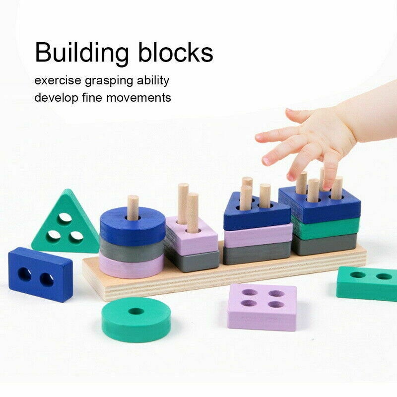 Đồ chơi khối gỗ nhiều màu sắc giáo dục sớm cho bé 1 2 3 4 5 tuổi