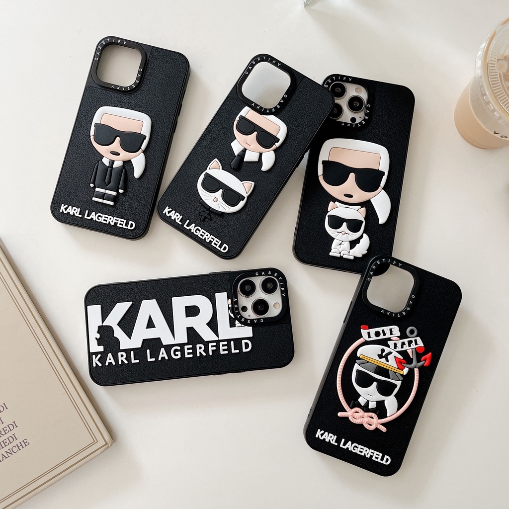 Casetify Ốp Điện Thoại Silicon Hình Mèo Karl Lagerfeld Và His Cat Cho iPhone 15 14 13 12 11 Pro Max X XR 7 8 Plus