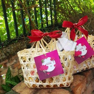 Giỏ tre đựng quà tết đựng bánh kẹo tặng nơ