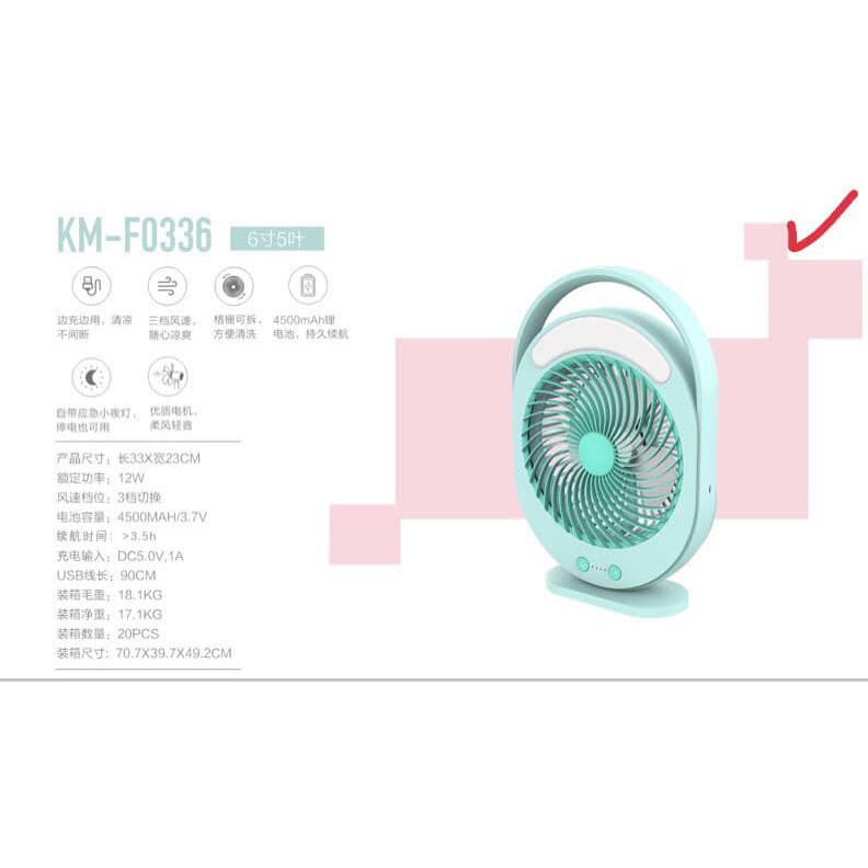 QUẠT TÍCH ĐIỆN TẢN LỒNG KM-F0336 CÓ ĐÈN SIÊU SÁNG * BẢO HÀNH 6 THÁNG * | BigBuy360 - bigbuy360.vn