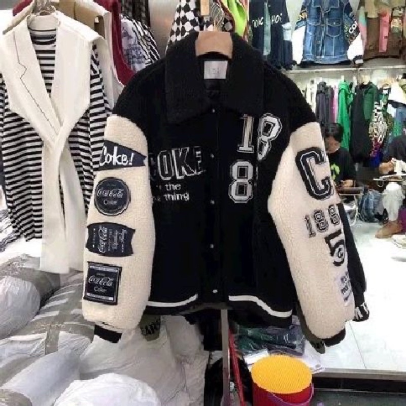Áo khoác bomber jacket varsity nam nữ lông cừu thêu số 1886 chữ phong cách bóng chày cực ấm giá rẻ