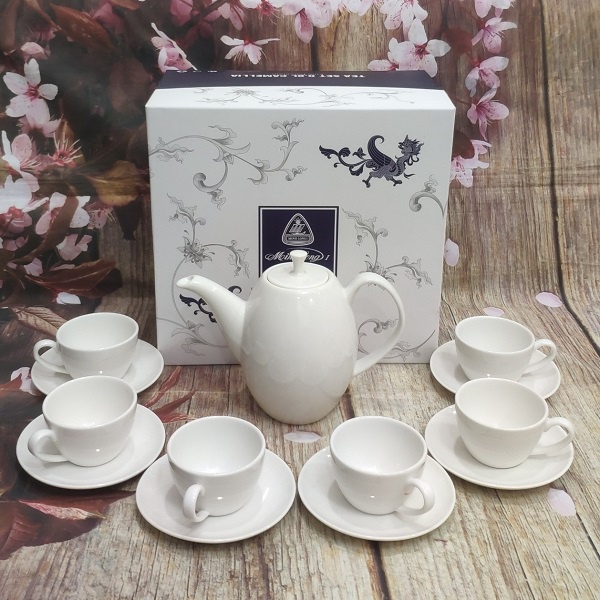 bộ ấm trà sứ trắng Minh Long - bộ ấm trà gốm sứ trắng minh long