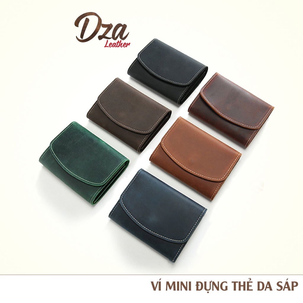 Bóp ví mini đựng tiền và thẻ da sáp nam nữ cao cấp nhỏ gọn sang trọng, ví da thật phong cách vintage Dza leather