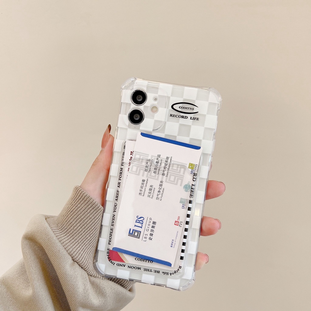 Ốp Điện Thoại Họa Tiết Kẻ Sọc Thời Trang Chống Sốc Kèm Ngăn Đựng Thẻ Cho iPhone 13 / 12 / 11 / X / 8 / 7P