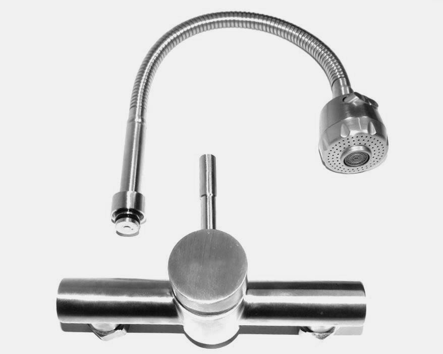 Vòi chậu rửa chén nóng lạnh gắn tường cần mềm Inox 304