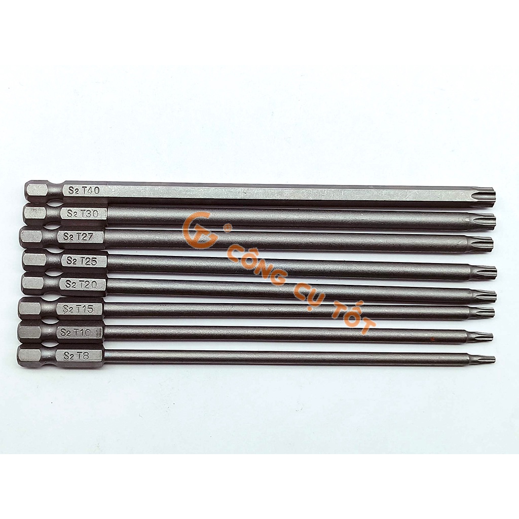 Bộ 8 đầu bắt vít hình sao lỗ 150mm các cỡ T8, T10, T15, T20, T25, T27, T30, T40