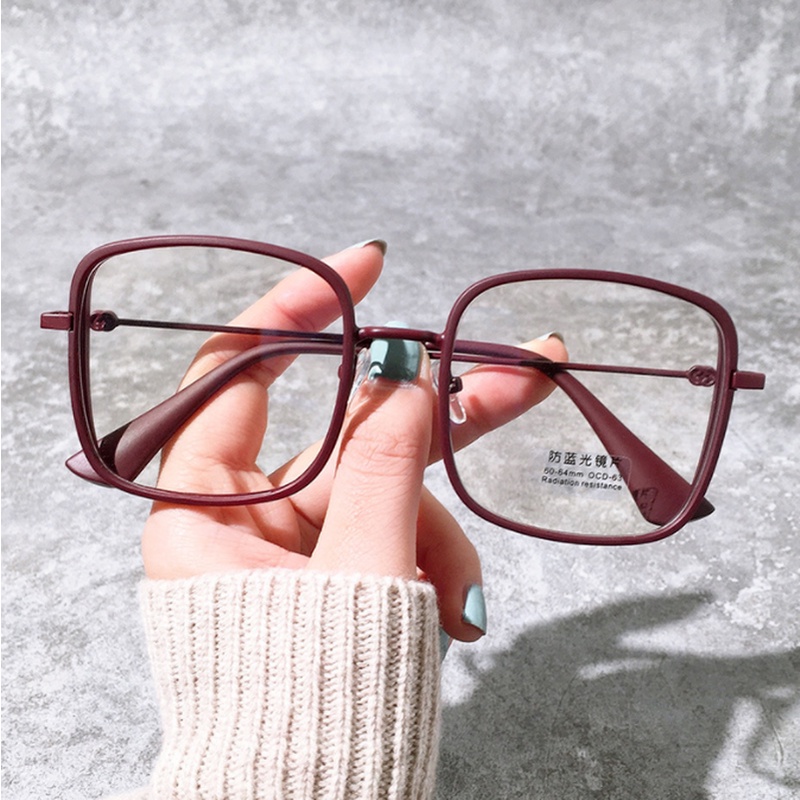 (KIQI-FASHION) COD Mắt Kính Gọng Vuông Bằng Kim Loại Chống Bức Xạ Phong Cách Retro Thời Trang Cho Nam Nữ