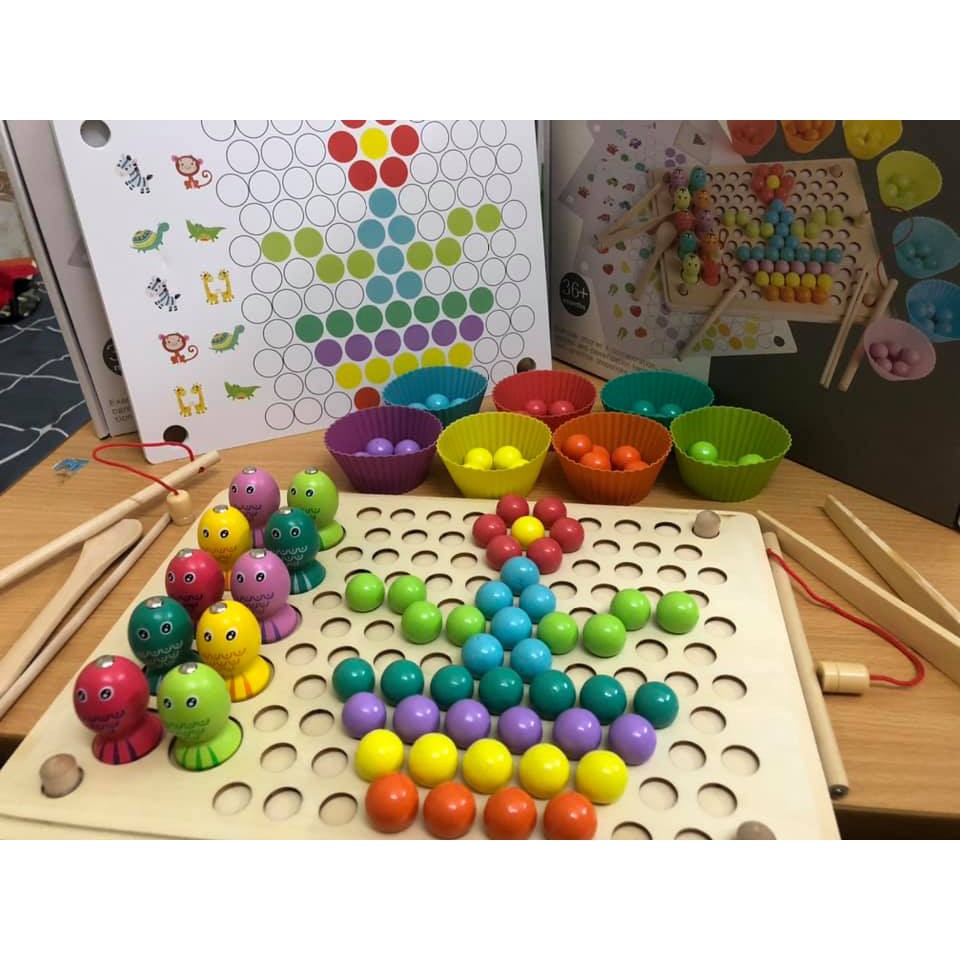 Đồ chơi giáo dục Montessori Gắp hạt kèm câu cá