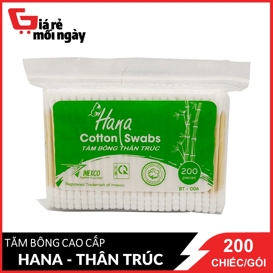 Tăm bông Hana thân trúc (Xanh Lá) gói 200 chiếc