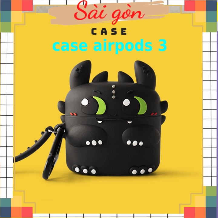Case airpods 3 Vỏ Bọc  Hình Thú Đựng Hộp Sạc Tai Nghe Bằng Silicon Dẻo Đẹp mã rồng đen A3