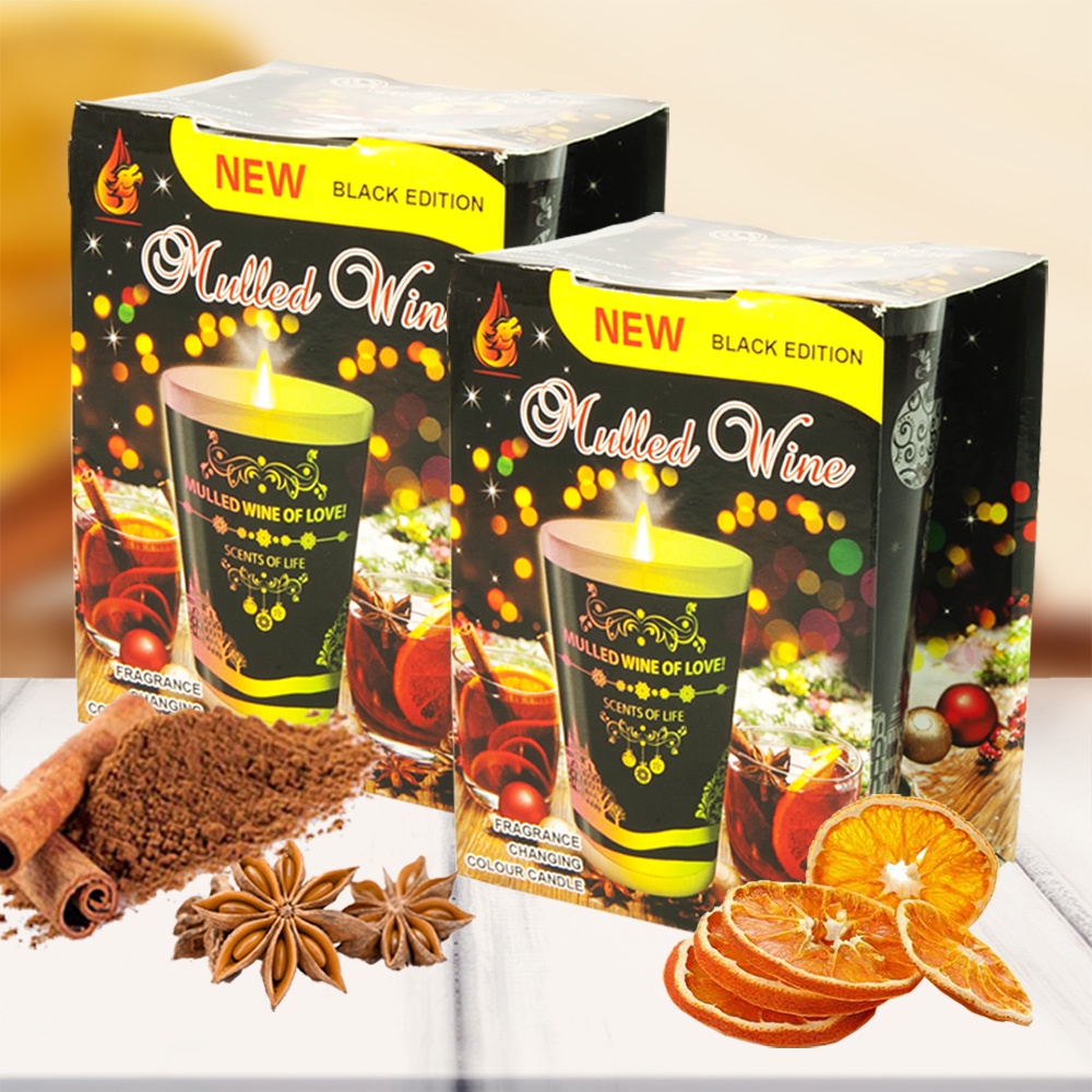 Combo 2 Ly nến thơm tinh dầu đổi màu Golden Mulled Wine 140g - cam, quế, hồi, nến trang trí, thơm phòng, thư giãn