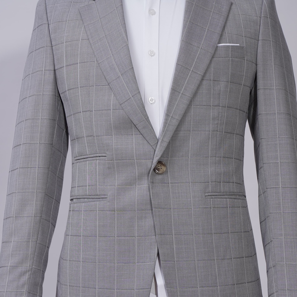 Áo vest Nam The Suits House Kẻ Ô Xám Nhạt 1 Khuy 3 Túi