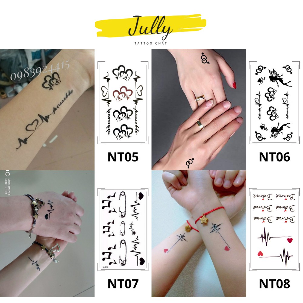 Hình xăm dán, xăm tạm thời, nhịp tim, nhịp đập cho cặp đôi JULLY Tattoo chất, an toàn bền đẹp