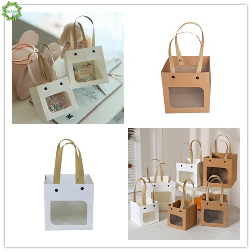 Túi giấy kraft đựng bánh kẹo hình vuông với tay cầm 3 kích thước