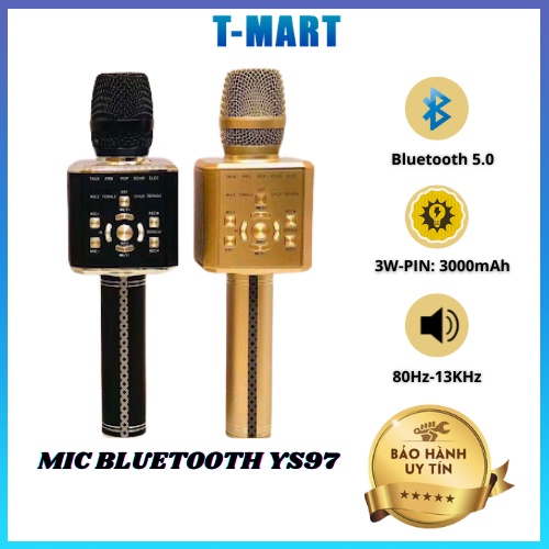 Micro karaoke YS97 cao cấp, Micro karaoke bluetooth không dây tích hợp loa bass, tres, Bảo hành 6 tháng