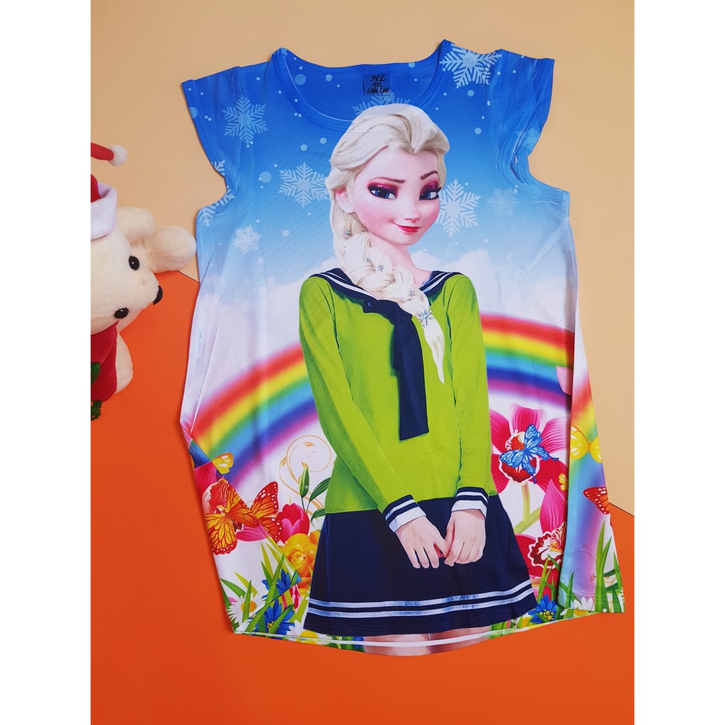 TE4-Đầm thun chữ A- in 3D hình công chúa Elsa-Anna -BUM SHOP