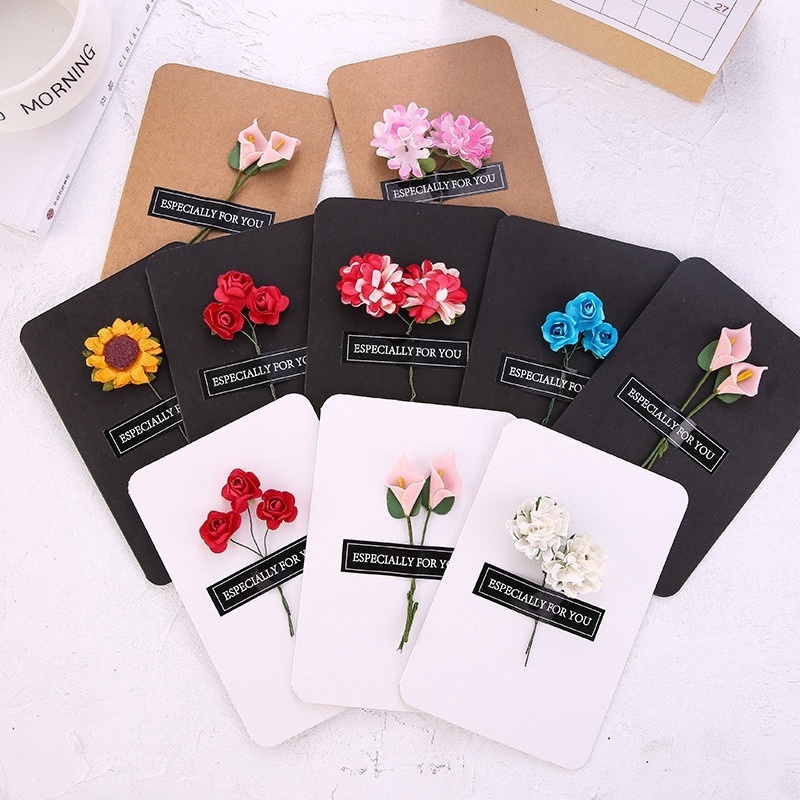 1 Thiệp Chúc Mừng Năm Mới Bằng Giấy Kraft Họa Tiết Hoa Khô Hàn Quốc