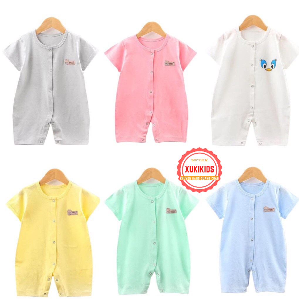 Body đùi cộc tay bodysuit cài giữa Quảng Châu cho bé mặc hè thu chất cotton xuất Hàn