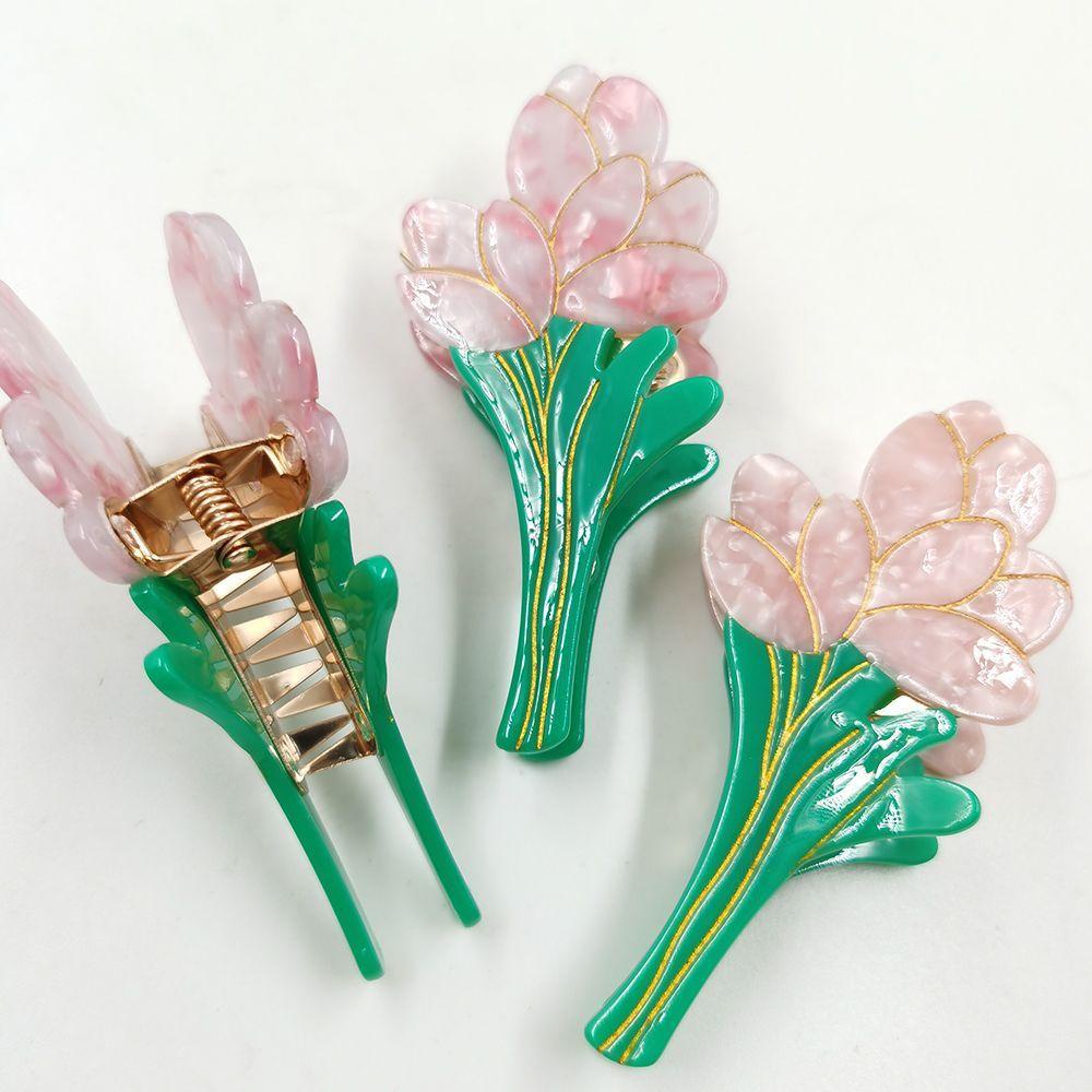 Kẹp Tóc Càng Cua / Cá Mập / Hoa Tulip Lấp Lánh Bằng Acrylic Cho Nữ