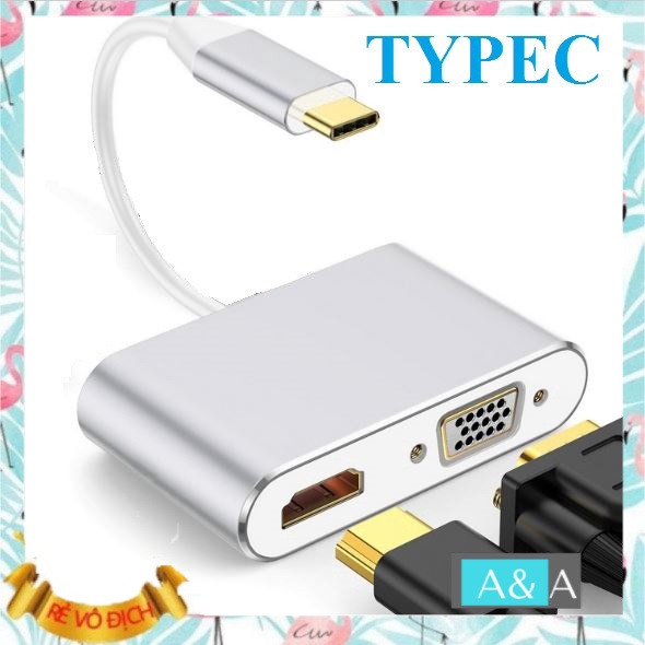 Cáp chuyển đổi từ Typec sang HDMI + VGA 2K 4K cáp typec to hdmi kết nối tivi máy chiếu