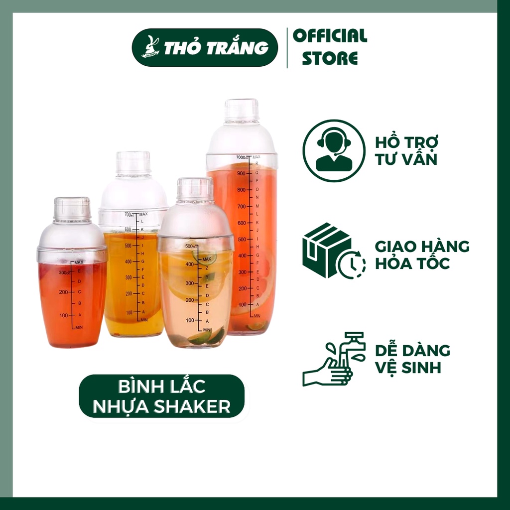 Bình lắc Shaker pha chế nhựa chia vạch đen hàng cao cấp (350ml, 530ml, 700ml)